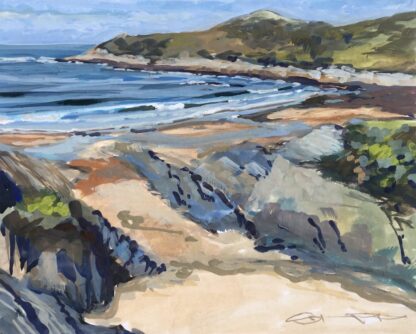 Painting of Barricane beach with blue sea and waves