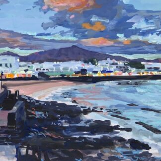 Sunset stroll playa Blanca lanzarote painting of a sunset over the sea