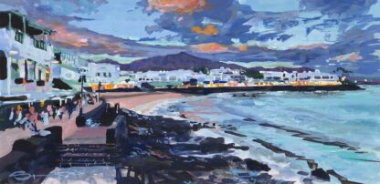 Sunset stroll playa Blanca lanzarote painting of a sunset over the sea