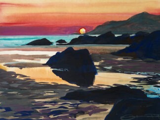 Colourful summer solstice painting on Combesgate beach