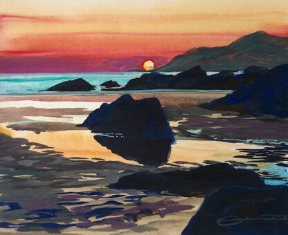 Colourful summer solstice painting on Combesgate beach
