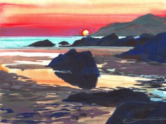 Colourful summer solstice painting on Combesgate beach-Print