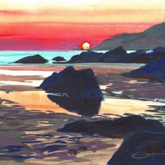 Colourful summer solstice painting on Combesgate beach-Print