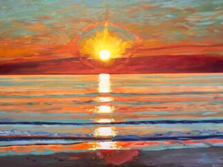 colourful original painting of July sunset on woolacombe beach