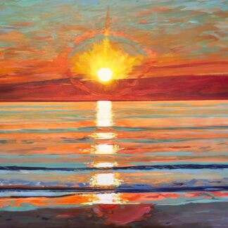 colourful original painting of July sunset on woolacombe beach