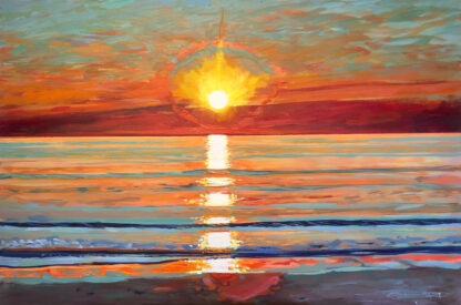colourful original painting of July sunset on woolacombe beach