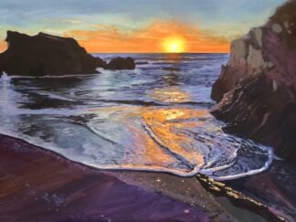 Sparkling Shore Original Barricane Beach sunset painting from Woolacombe landscape artist Steve PP