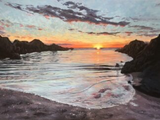 Calm Evening Tide Barricane Beach sunset painting by Woolacombe artist Steve PP