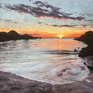 Calm Evening Tide Barricane Beach sunset painting by Woolacombe artist Steve PP