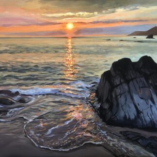 Combesgate Sunset Woolacombe Painting. Colourful original painting by North Devon landscape artist Steve PP