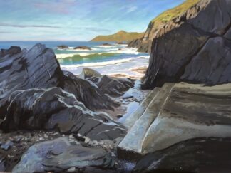 Steps To The Sea. Original Combesgate Beach painting by Woolacombe artist Steve PP. Devon landscape paintings. Available from the Woolacombe art studio