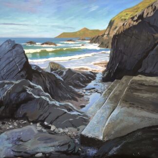 Steps To The Sea. Original Combesgate Beach painting by Woolacombe artist Steve PP. Devon landscape paintings. Available from the Woolacombe art studio