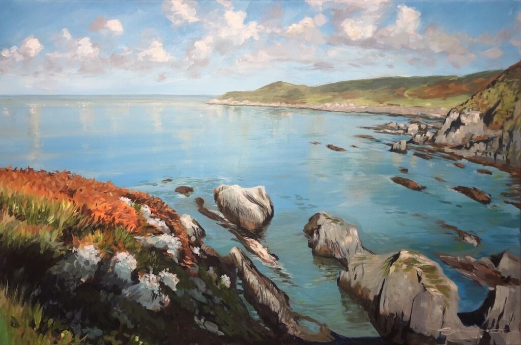Original Combesgate beach and Morte point painting by Woolacombe artist Steve PP available direct from the artist's studio