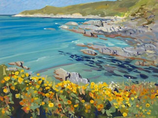 Combesgate Blossoms an original Combesgate beach gouache painting by Woolacombe artist Steve PP