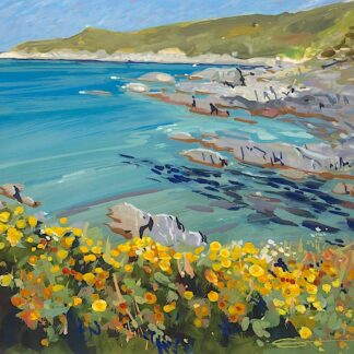 Combesgate Blossoms an original Combesgate beach gouache painting by Woolacombe artist Steve PP
