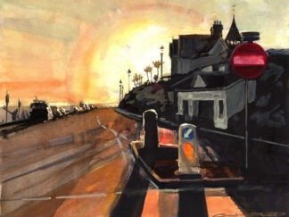 Original Woolacombe Esplanade sunset painting by Woolacombe artist Steve PP