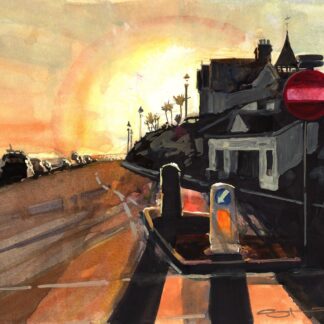 Original Woolacombe Esplanade sunset painting by Woolacombe artist Steve PP