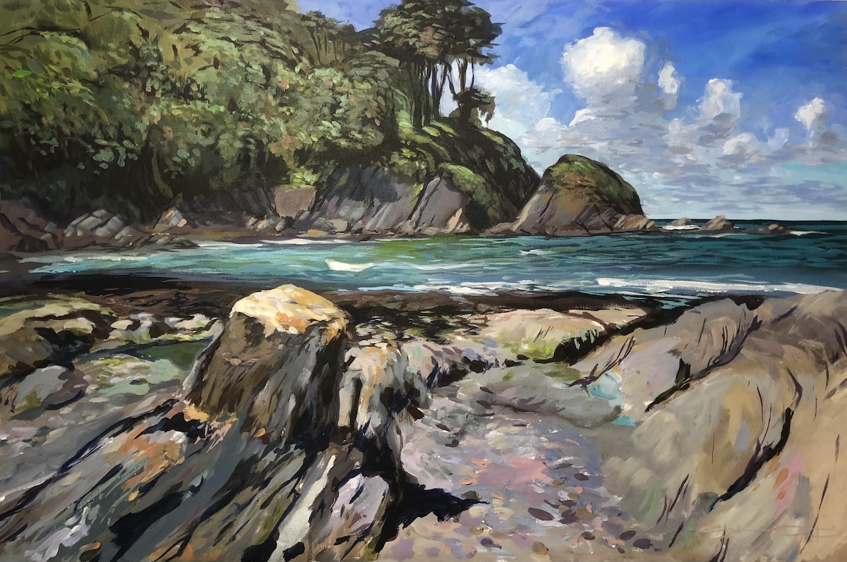 Lee Bay North Devon original acrylic painting by Woolacombe artist Steve PP
