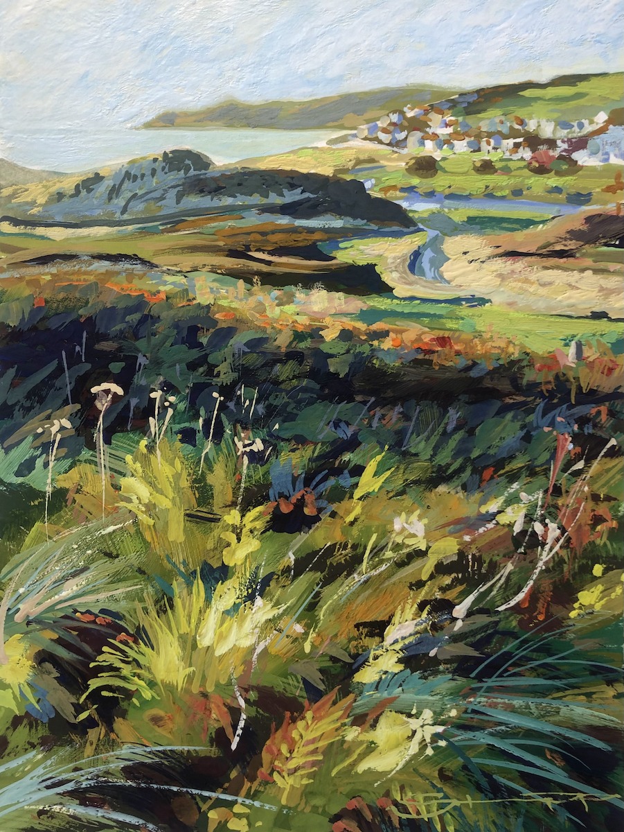 Road Into Woolacombe original gouache painting by Devon landscape painter Steven Pleydell-Pearce