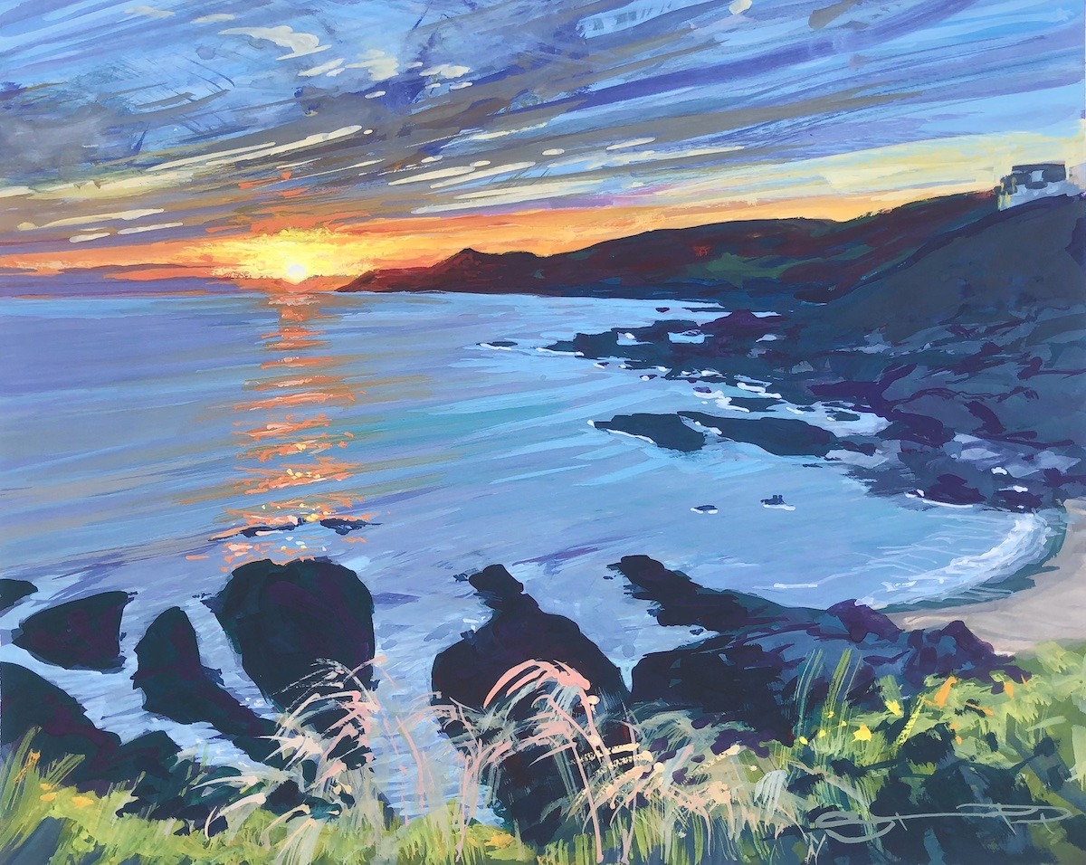 Summer solstice original gouache panting by Woolacombe artist Steven Pleydell-Pearce