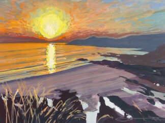 Combesgate Burner original Combesgate beach sunset gouache painting by Woolacombe artist Steve PP