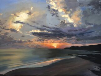 Original Combesgate Beach sunset painting by Woolacombe artist Steven Pleydell-Pearce