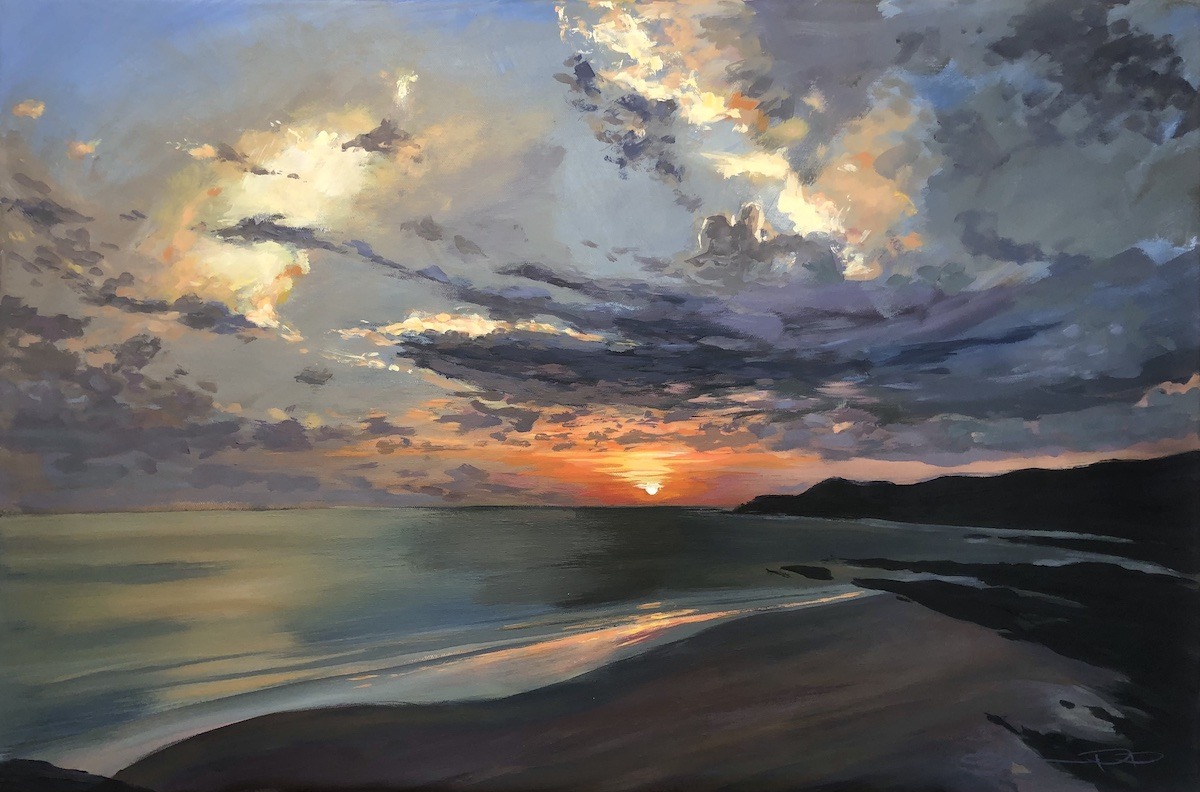 Original Combesgate Beach sunset painting by Woolacombe artist Steven Pleydell-Pearce
