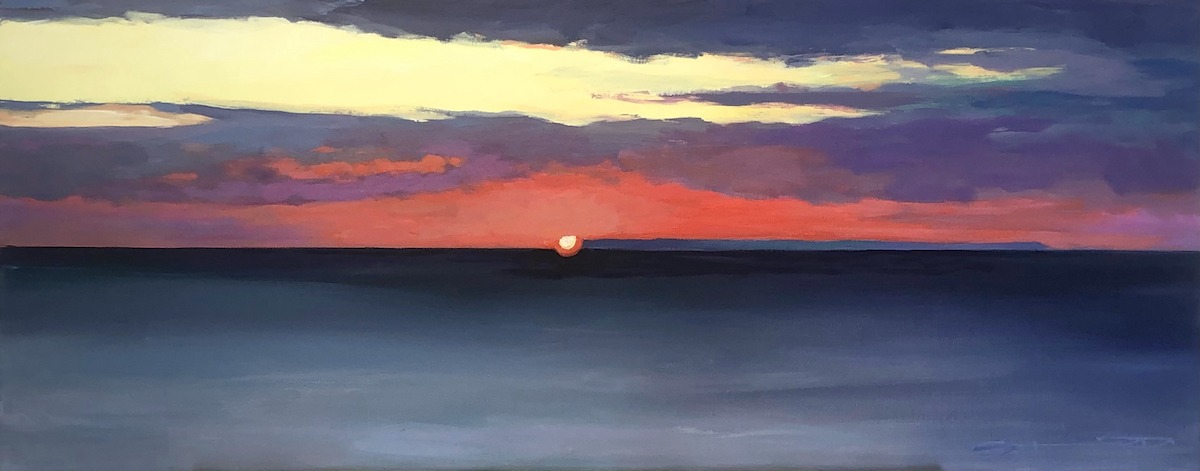 Lundy Sundown original Lundy sunset acrylic painting by Woolacombe artist Steven Pleydell-Pearce