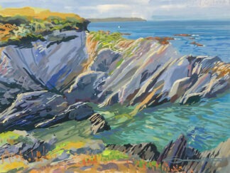 Morning Stroll original gouache painting by Woolacombe landscape artist Steven Pleydell-Pearce