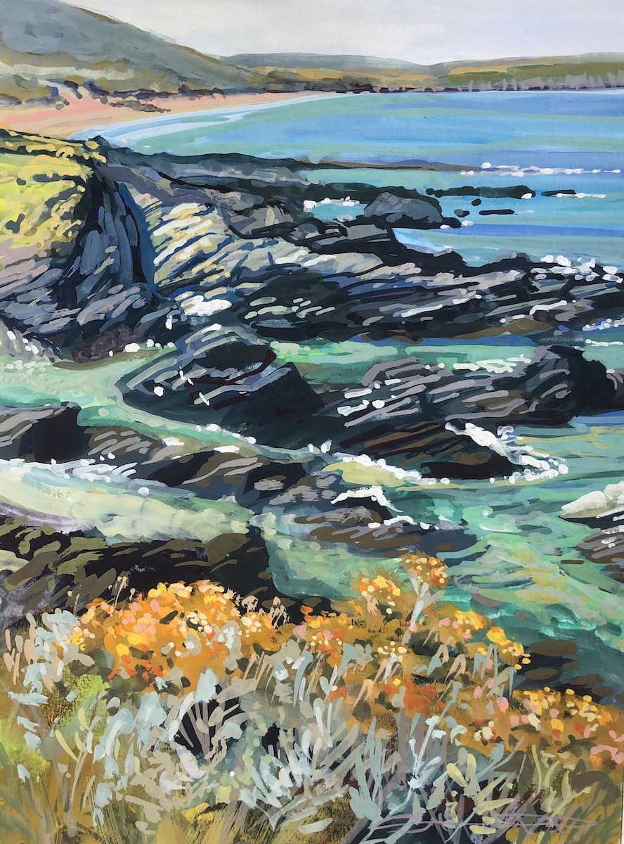 Sunny Morning Original Woolacombe Painting by Devon artist Steve PP