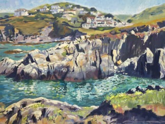 Original Combesgate beach and Watersmeet Hotel painting by Wooolacombe artist Steven Pleydell-Pearce