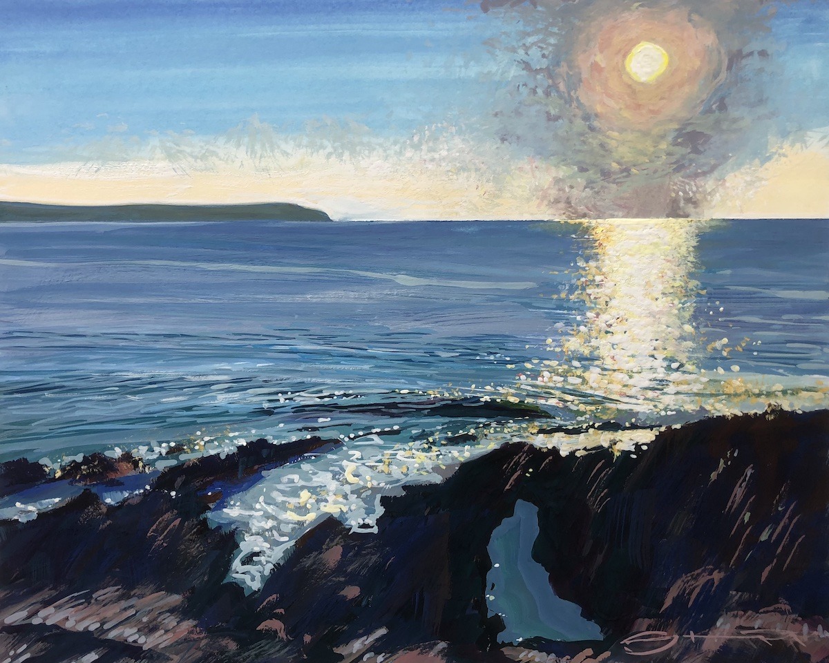Original Woolacombe sunset painting by Woolacombe artist Steve PP