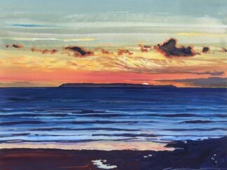 Original Lundy sunset gouache painting by Woolacombe artist Steve PP
