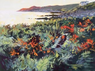 Dance Of The Crocosmia original Woolacombe sunset gouache painting by Devon artist Steve PP