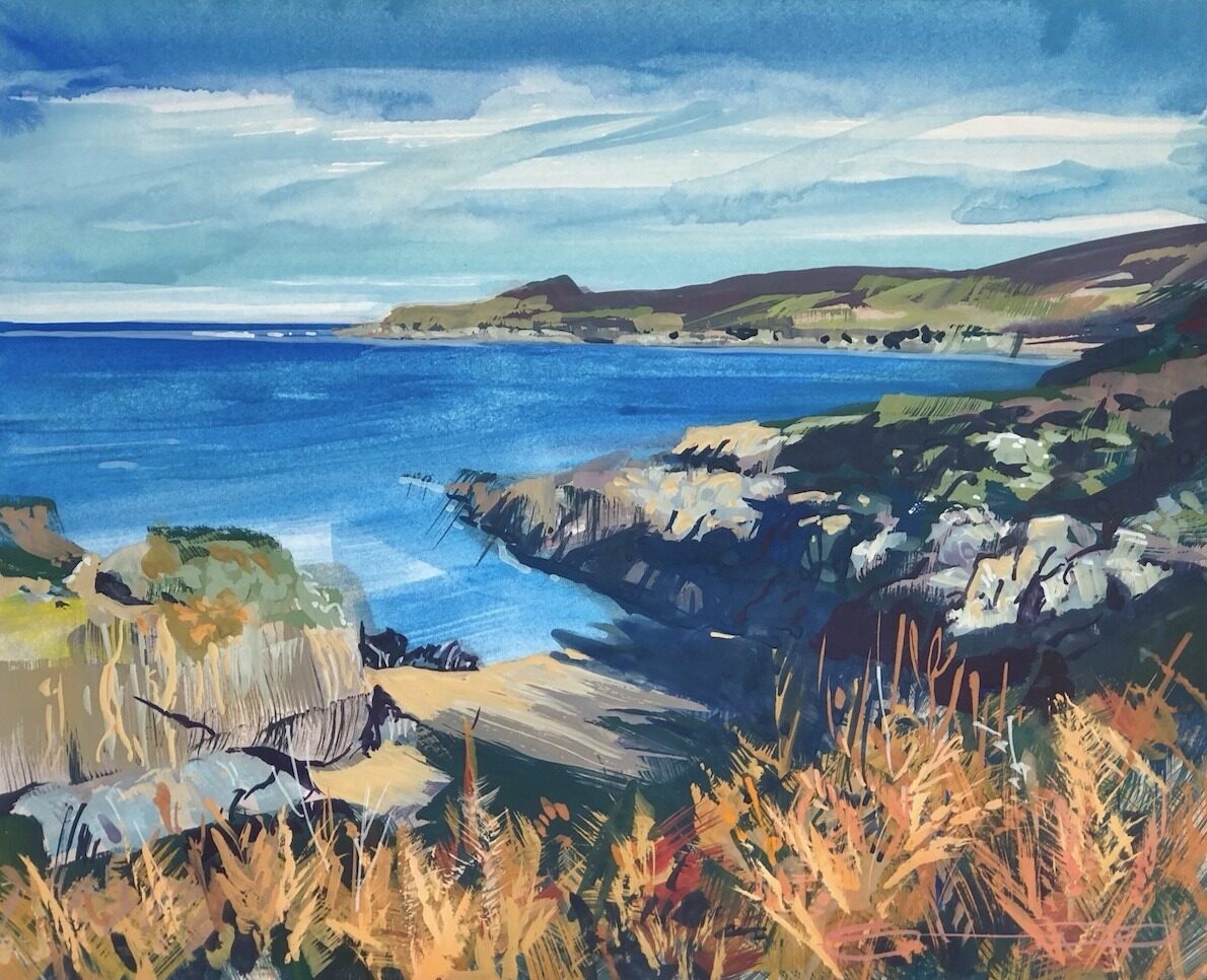 Original Barricane beach gouache painting by Woolacombe artist Steve PP