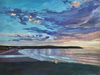 Evening Breeze an original gouache painting of Woolacombe beach at sunsdown by artist Steven Pleydell-Pearce