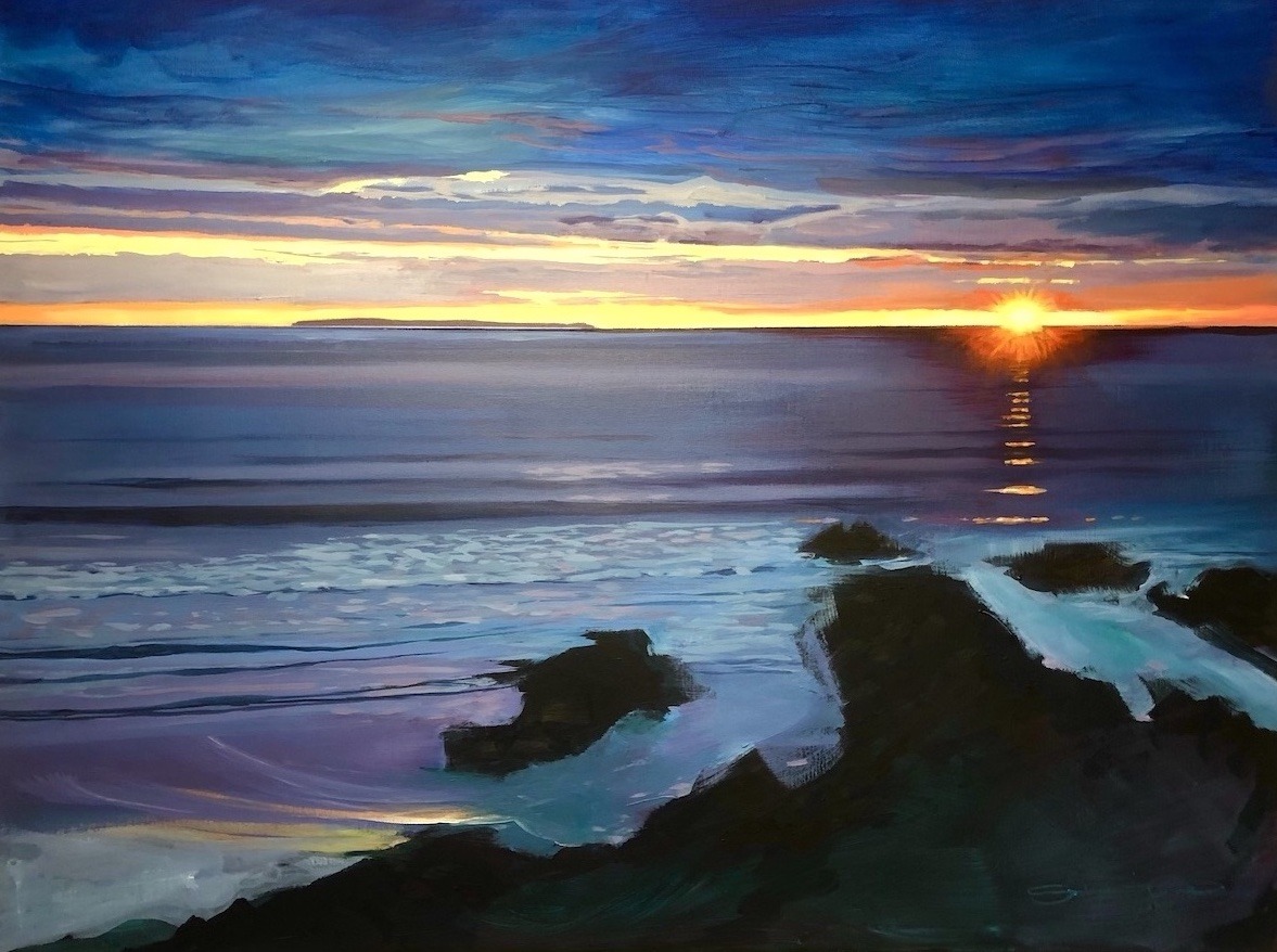 Longshore Drift Original Woolacombe sunset Painting by artist Steve PP