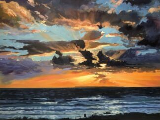 Lundy Sunburst Woolacombe Painting by UK landscape painter Steven Pleydell-Pearce